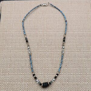17 Inch Sterling Silver Handmade Lava Rock Beaded Necklace B931